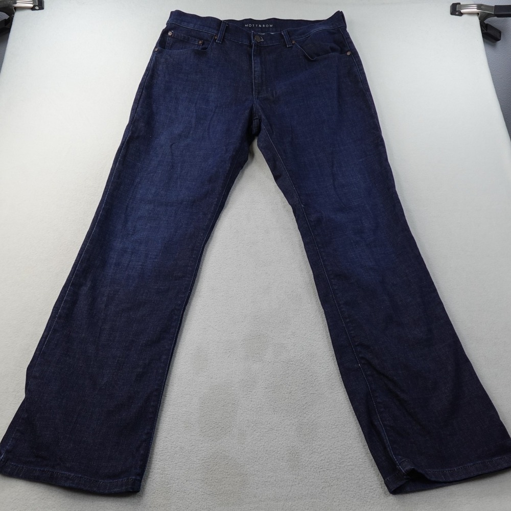 Mott and Bow Straight Crosby Jeans Mens 36 Blue Denim Stretch Dark Wash Pants - Picture 2 of 16